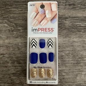 NWT imPRESS Press-On Manicure - Blue, Gold, B/W